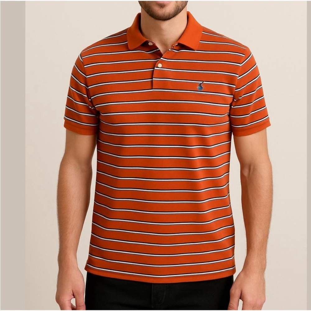 POLO by RALPH LAUREN short sleeve Polo shirt collared orange blue stripes large